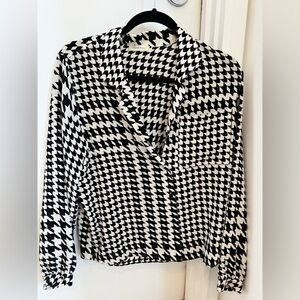 Anine Bing Black and White Houndstooth Button-Down Shirt